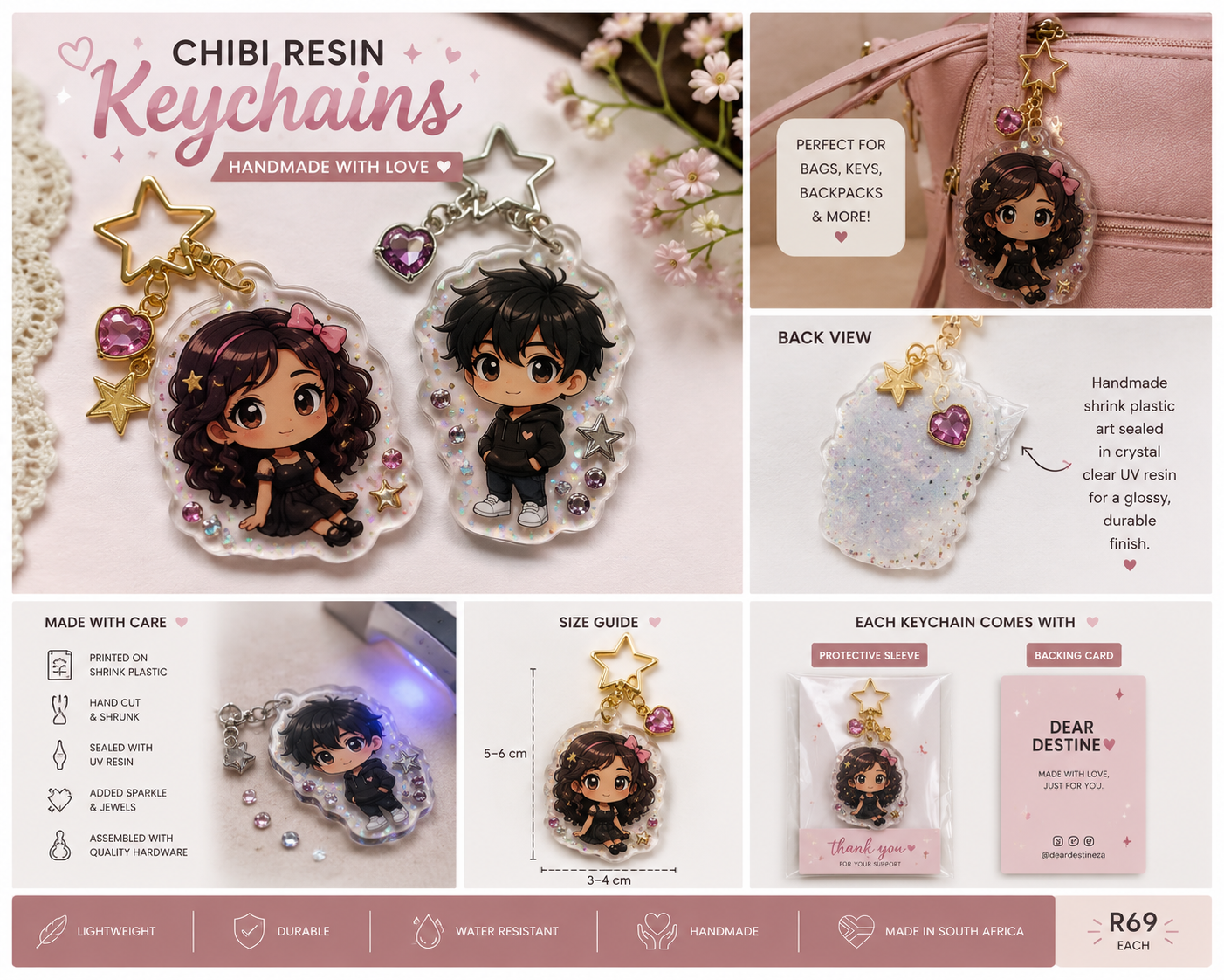 Handmade chibi resin keychains product mockup